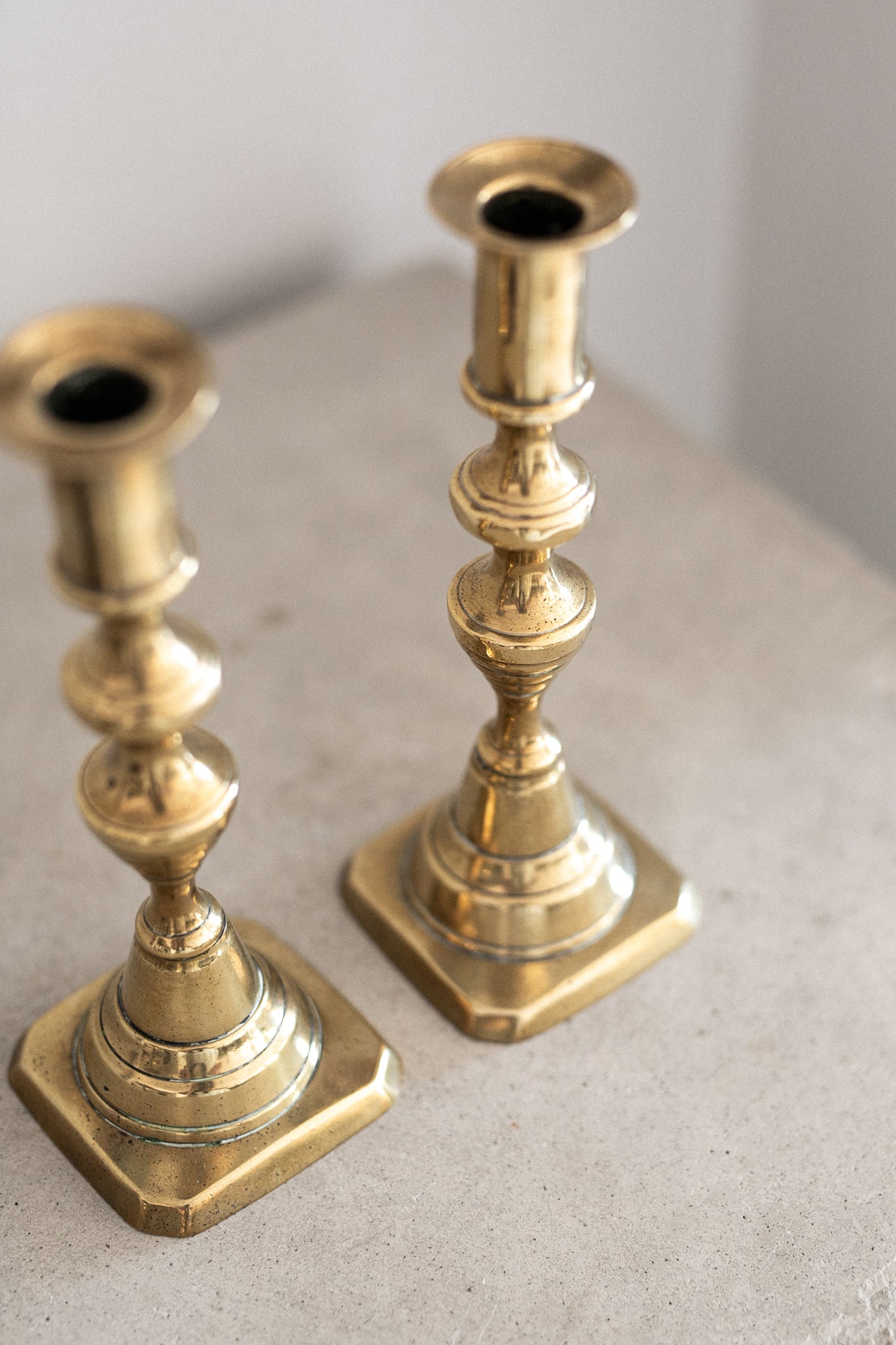 Antique English Brass Candlesticks | Set of 2