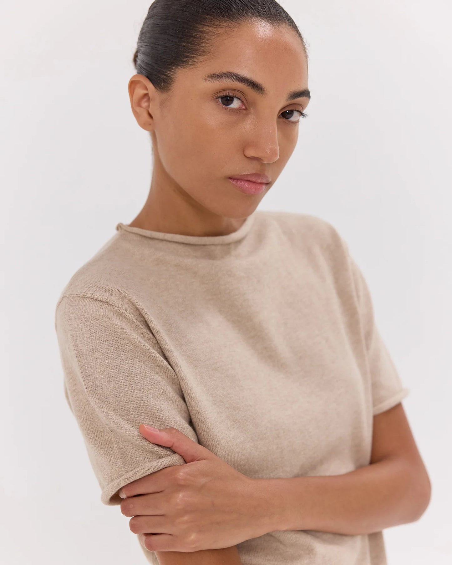 The Funnel Neck Tee in Dune