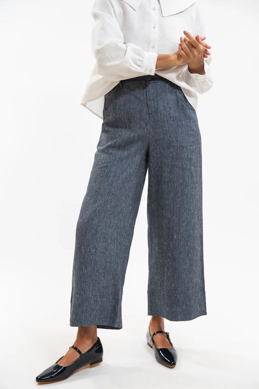 The Bowie Pant in Navy Pinstripe