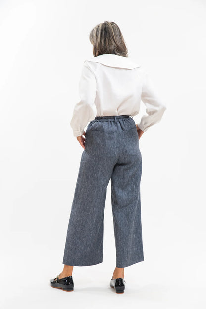 The Bowie Pant in Navy Pinstripe