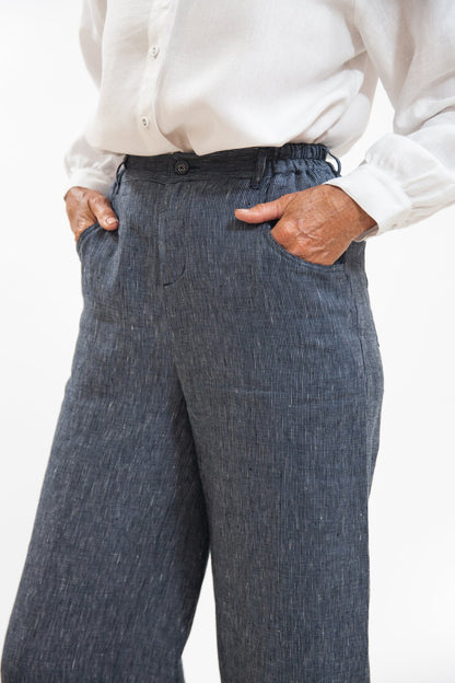 The Bowie Pant in Navy Pinstripe