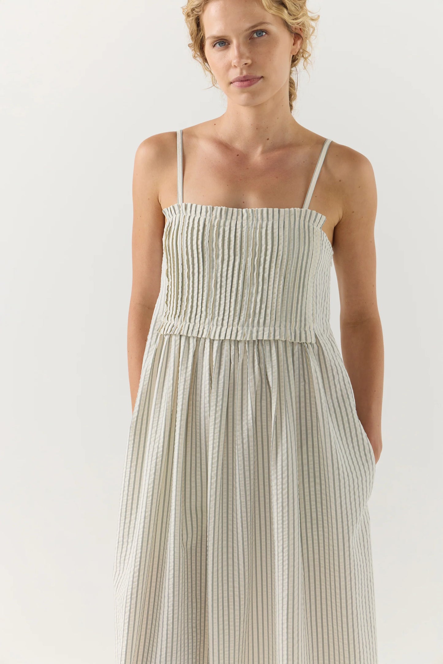 Sloane Dress in Basil Stripe Seersucker