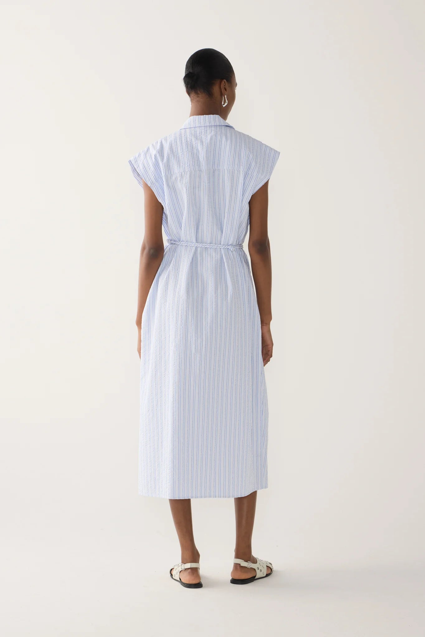Mona Dress in Blue Strip Seersucker
