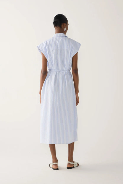 Mona Dress in Blue Strip Seersucker