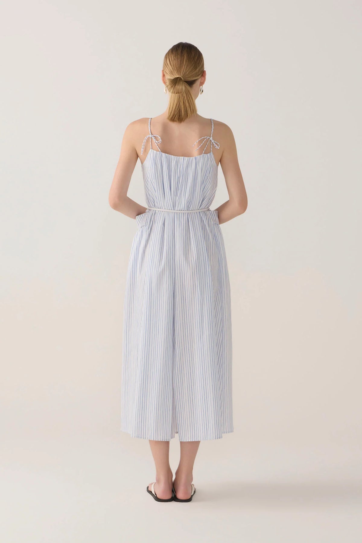 Delphine Dress | Blue Double Stripe Poplin
