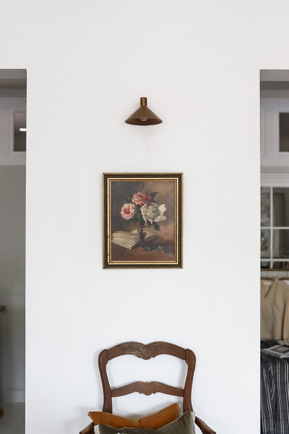 French Antique Oil Painting | 'Roses in Vase' Still Life