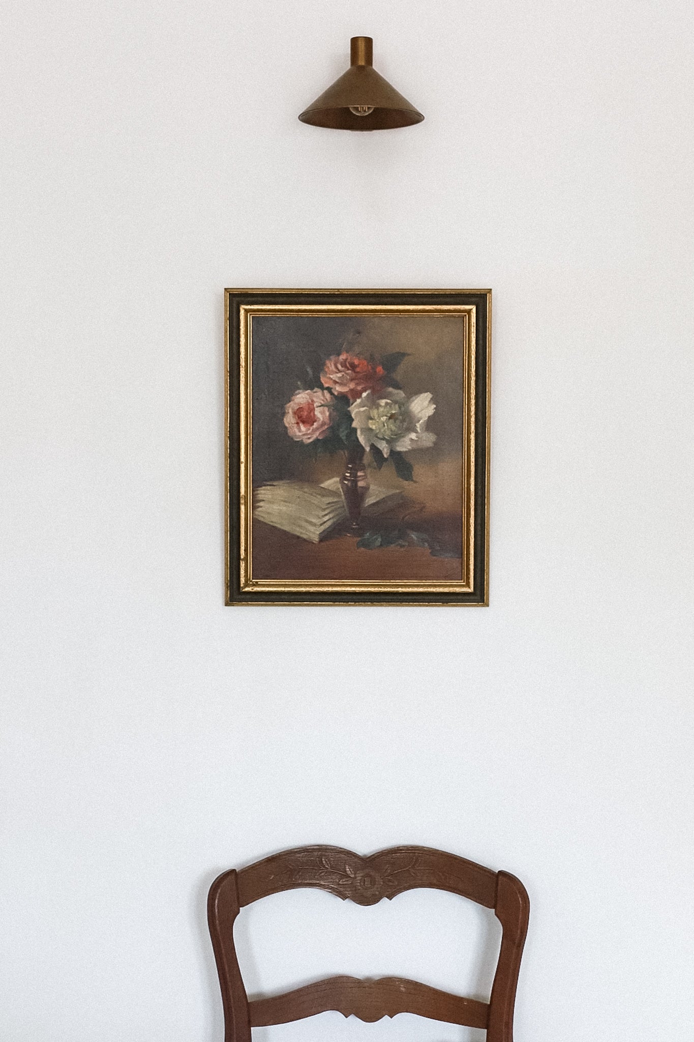 French Antique Oil Painting | 'Roses in Vase' Still Life