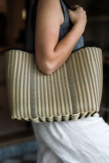 Large Handwoven Palorosa Basket | Black & Cream