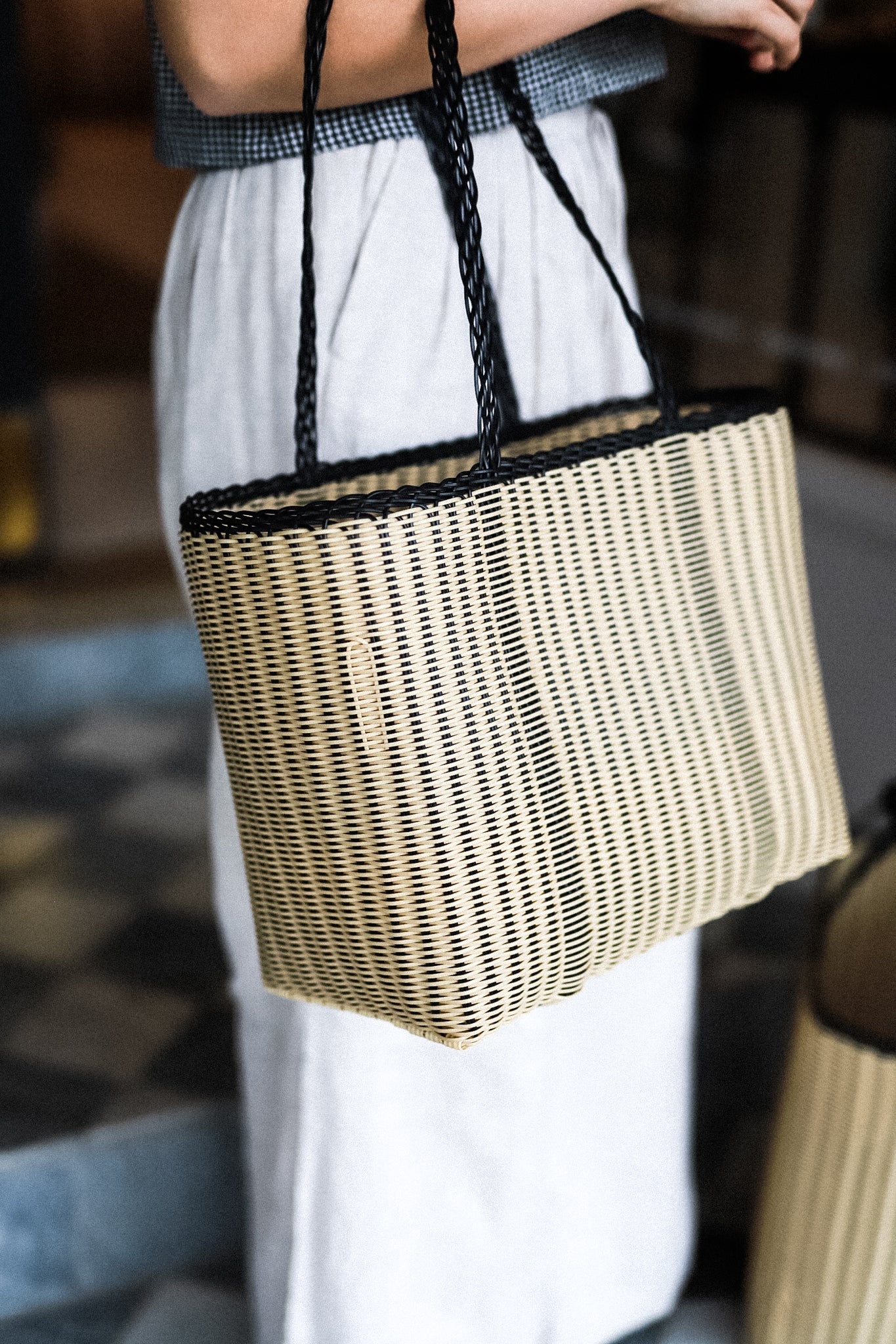 Large Handwoven Palorosa Basket | Black & Cream