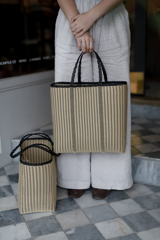 Tall Handwoven Palorosa Basket | Black & Cream