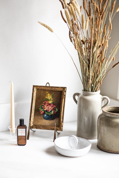 French Antique Oil Painting 'Florals in a Blue Pot'