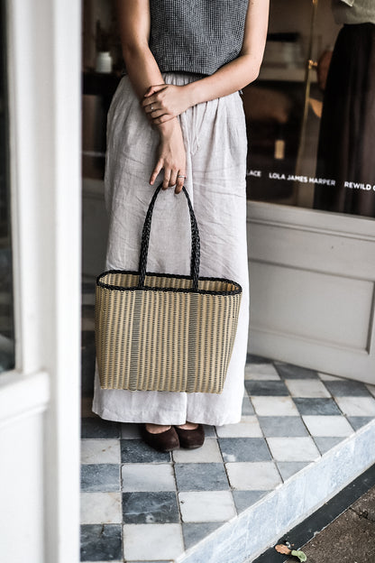 Large Handwoven Palorosa Basket | Black & Cream