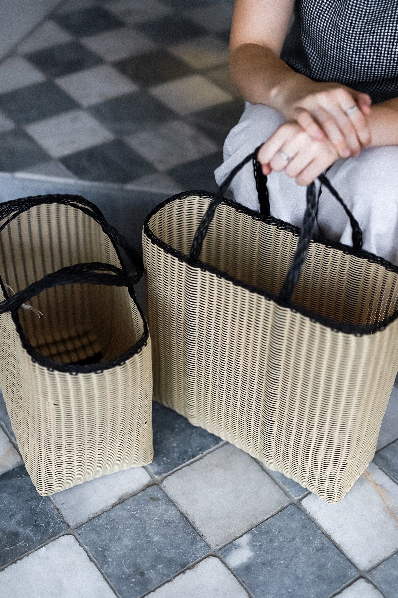 Tall Handwoven Palorosa Basket | Black & Cream