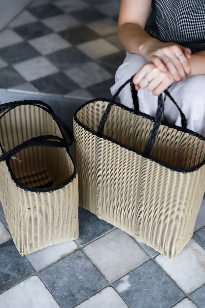 Tall Handwoven Palorosa Basket | Black & Cream