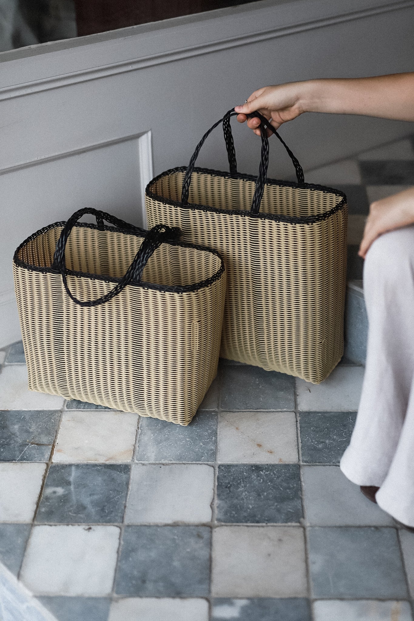 Tall Handwoven Palorosa Basket | Black & Cream