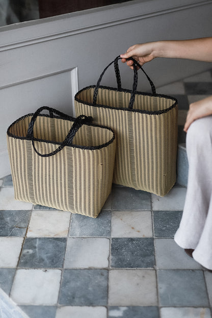 Tall Handwoven Palorosa Basket | Black & Cream