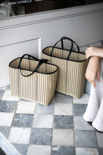 Large Handwoven Palorosa Basket | Black & Cream