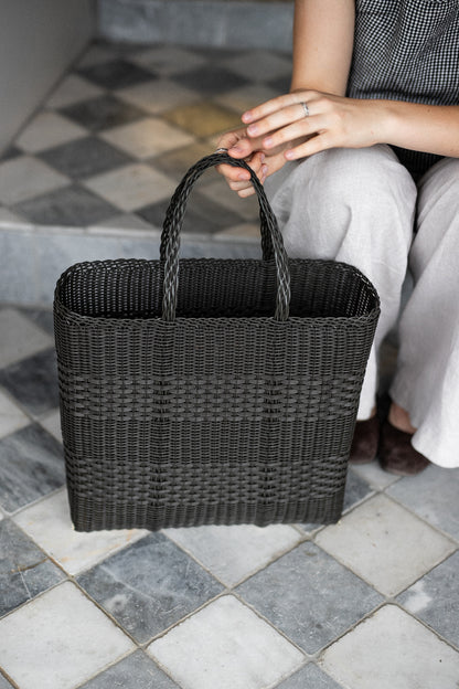 Tall Handwoven Palorosa Basket | Midnight Brown