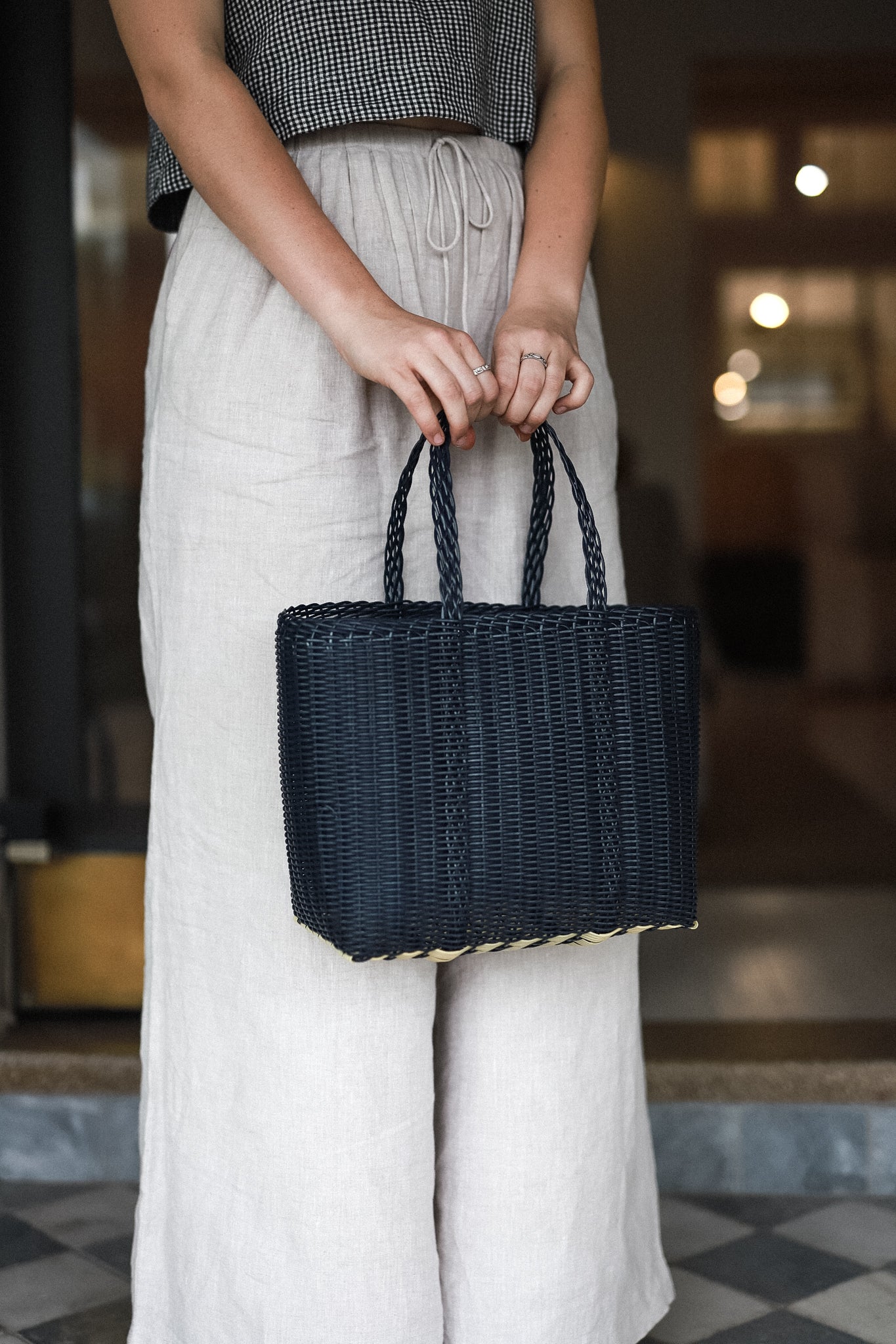 Small Handwoven Palorosa Basket | Midnight Blue