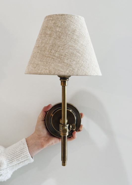 Brass Wall Sconce Lamp with Linen Shade