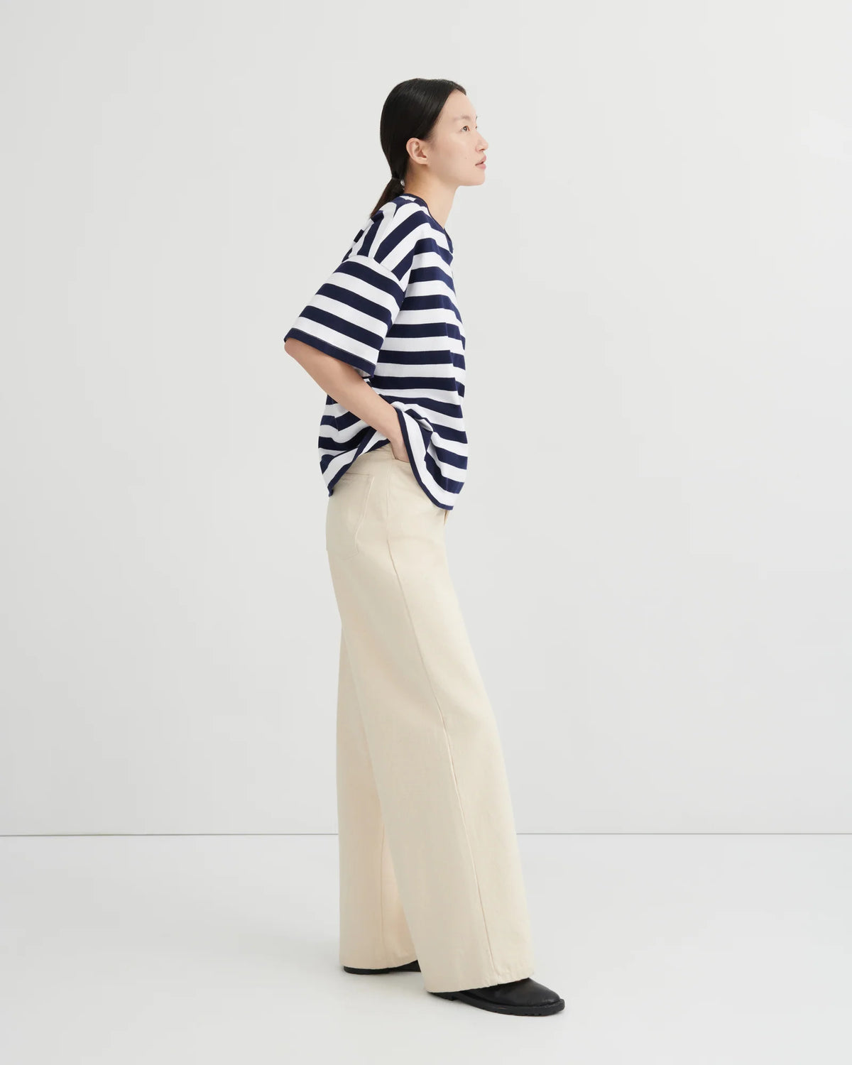 Oversized Boxy Tee | White & Navy Stripe