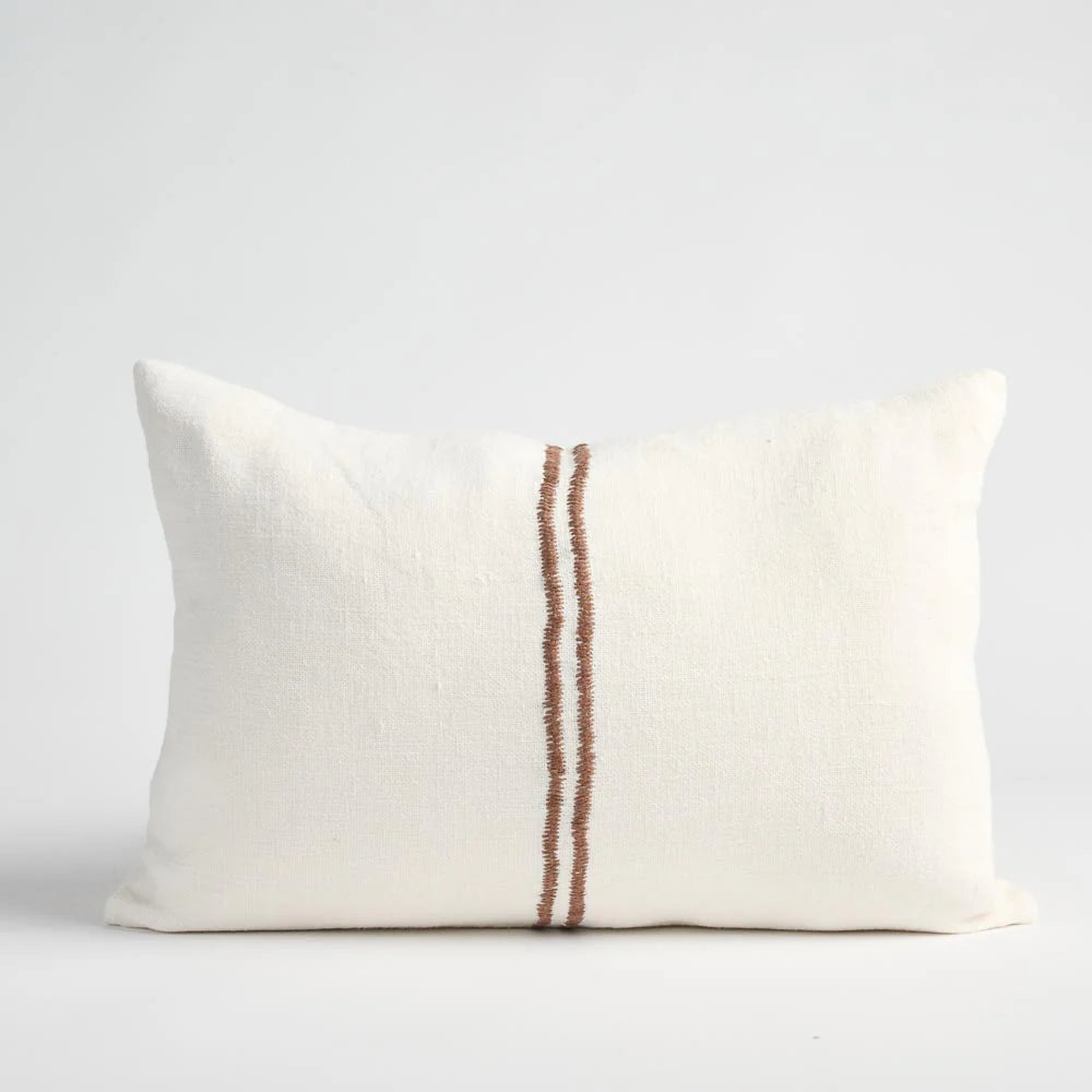 The Orion Linen Cushion - Off White/Chocolate