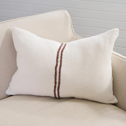 The Orion Linen Cushion - Off White/Chocolate