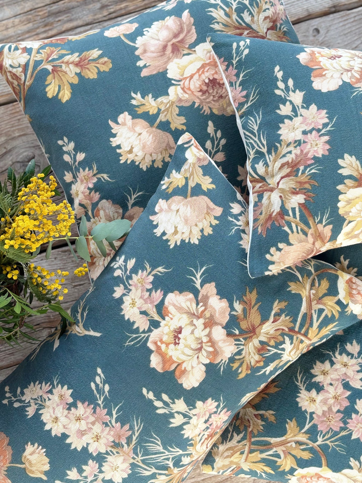 Parisian Cushion Covers made from Antique French Textile | Blue floral