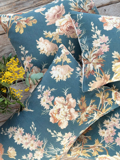 Parisian Cushion Covers made from Antique French Textile | Blue floral