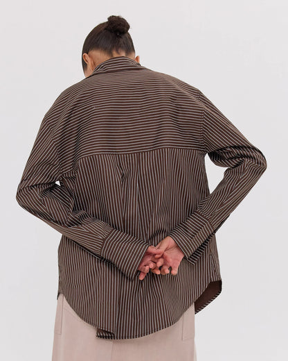 The Dropped Yoke Shirt in Brazil Nut & White