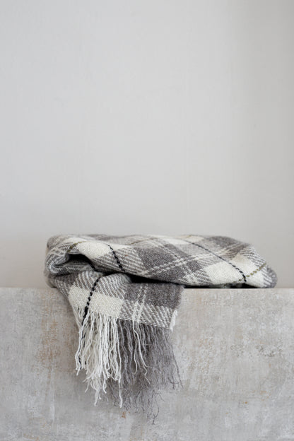 Brushed Wool Throw | Check in Moss