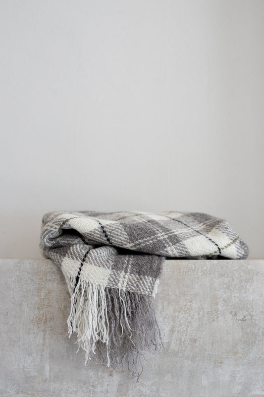 Brushed Wool Throw | Check in Moss