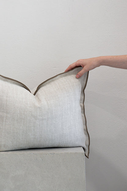 French Linen Cushion Cover with Tan Piping