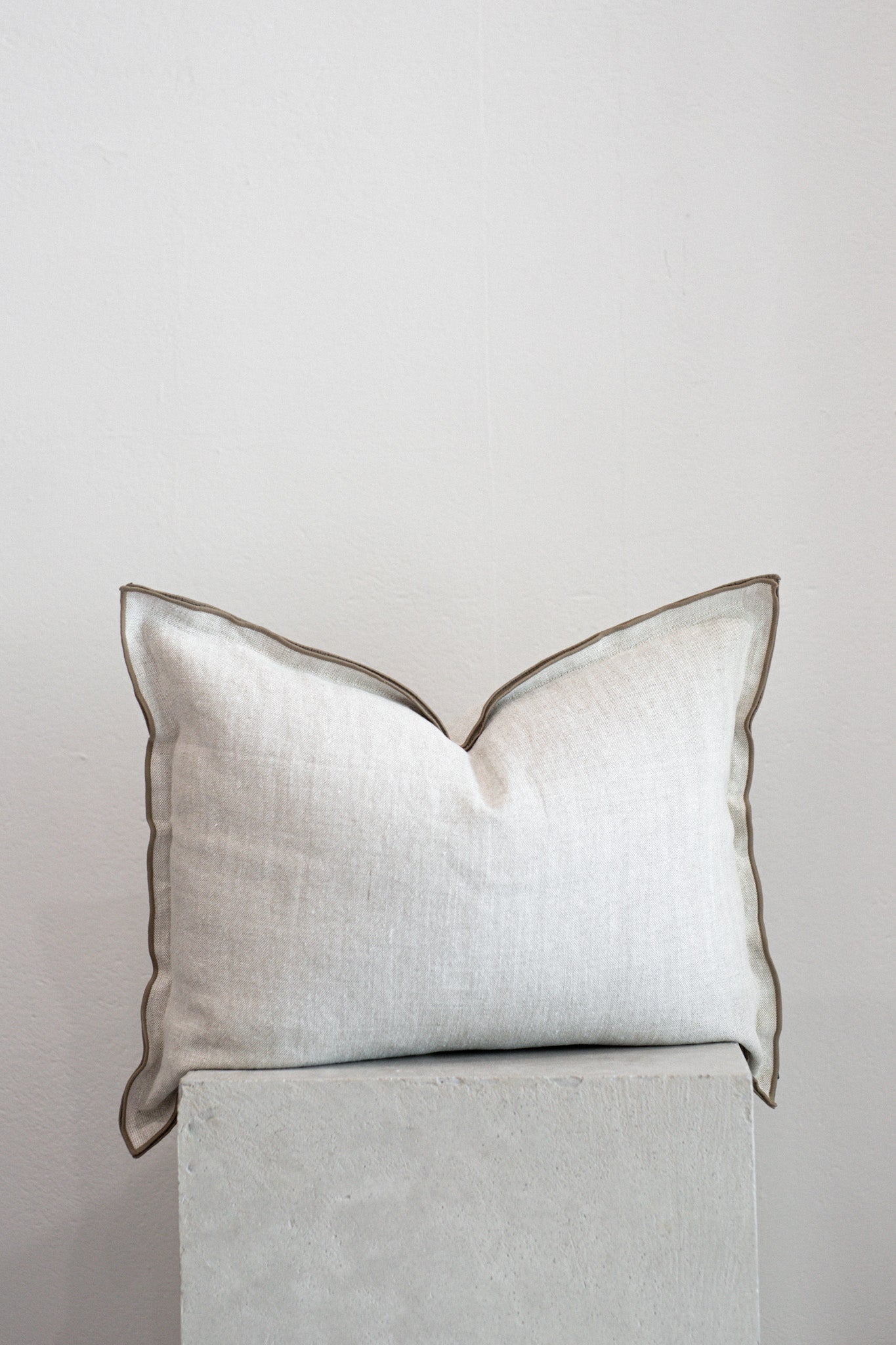 French Linen Cushion Cover with Tan Piping