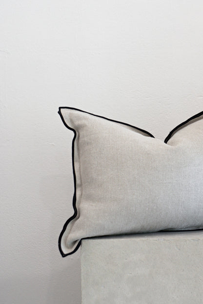 French Linen Cushion Cover with Black Piping