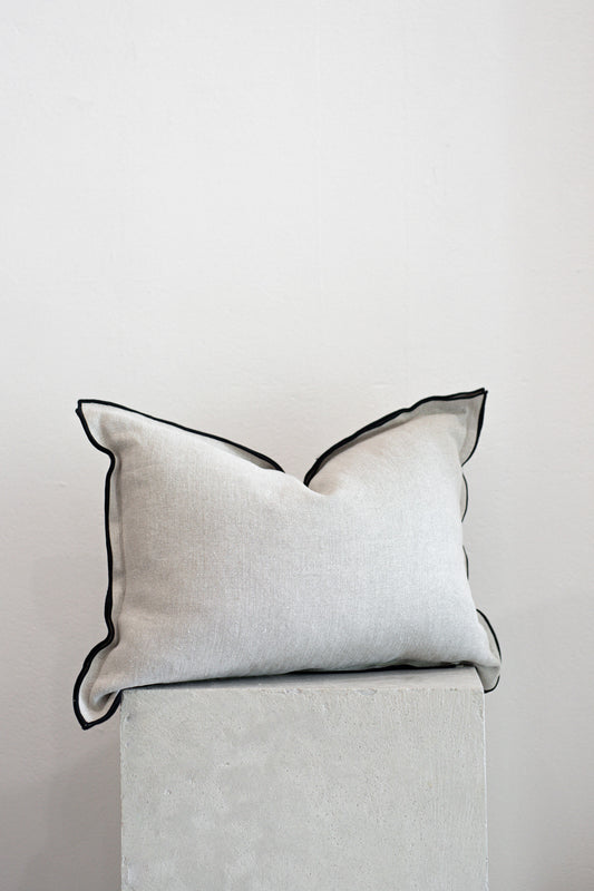 French Linen Cushion Cover with Black Piping