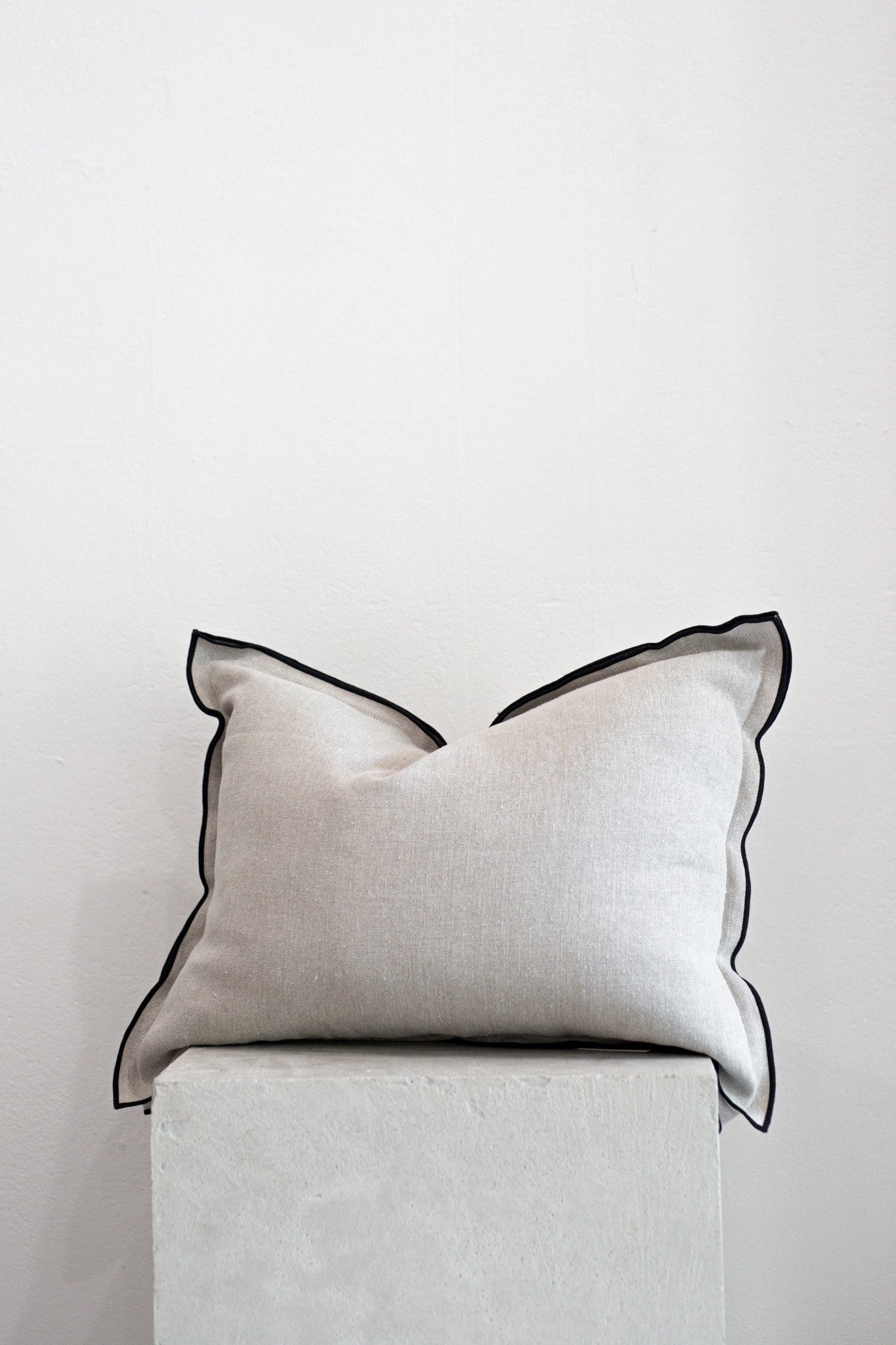 French Linen Cushion Cover with Black Piping