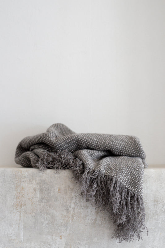 Brushed Wool Throw | Charcoal Fleck