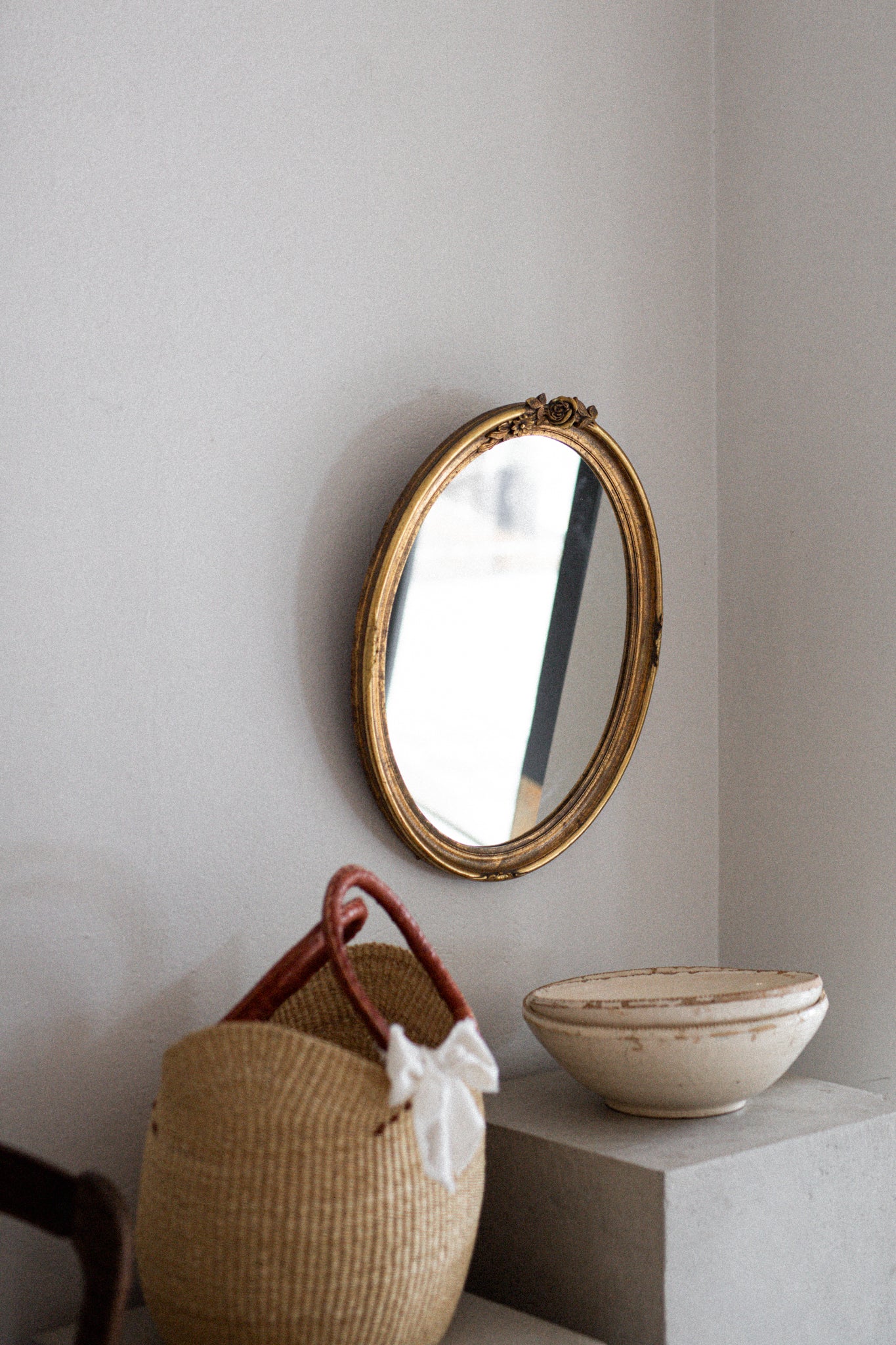 Vintage French Gilt Mirror with Floral Motif