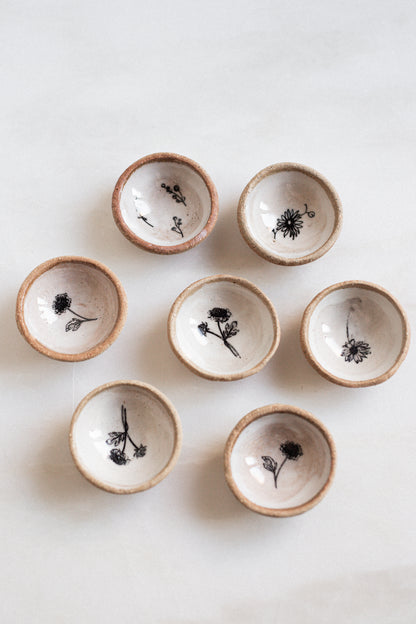 Petite Pair of nesting Ceramic Dishes w/ Floral inprint