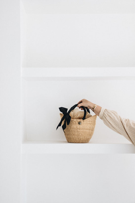 Handwoven Mini Basket Bag in Black