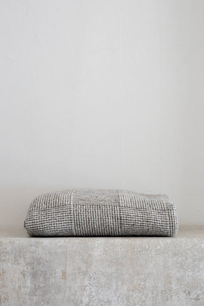 Brushed Wool Throw | Grey & Ivory Basketweave