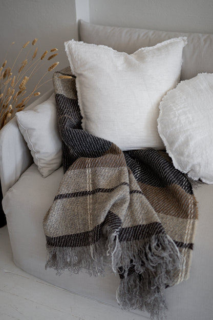 Brushed Wool Throw in New Brown