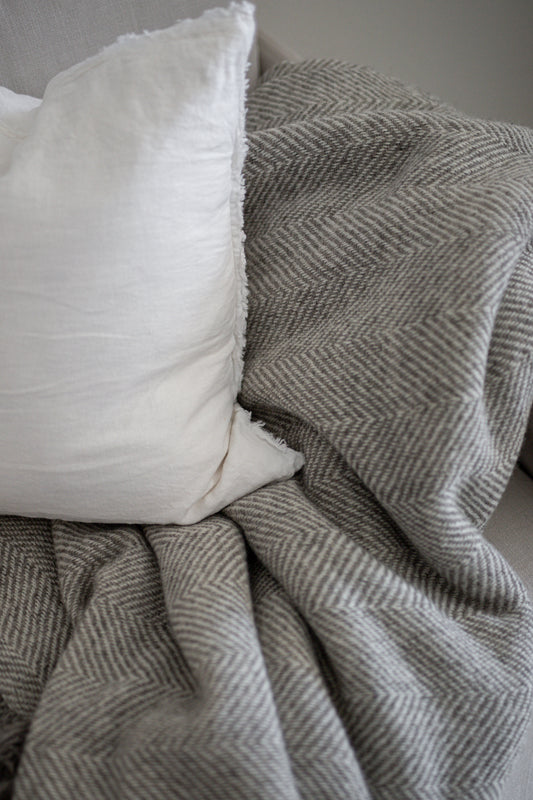Brushed Wool Blanket in Herringbone | Q/K size