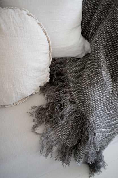 Brushed Wool Throw | Charcoal Fleck