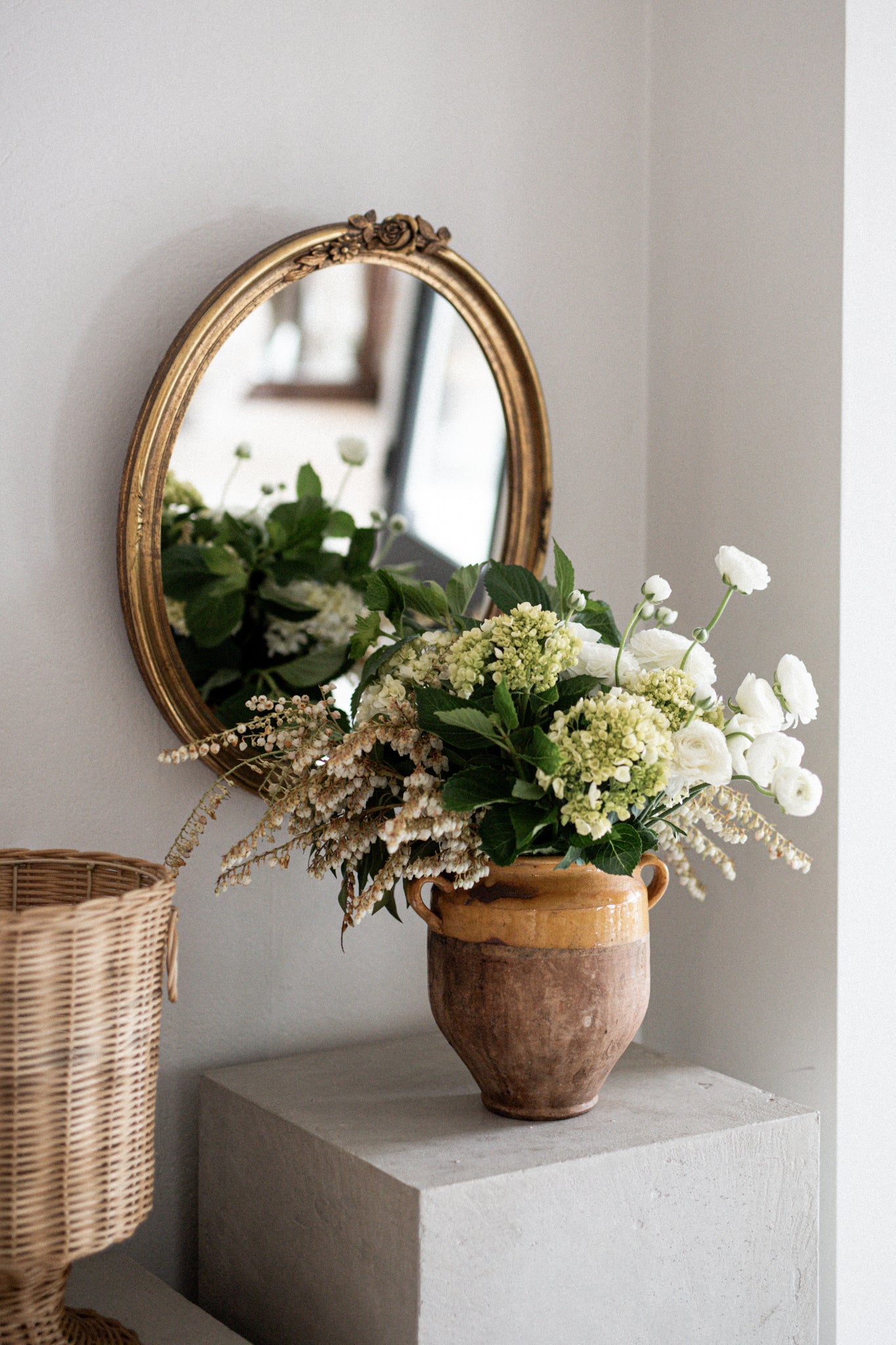 Vintage French Oval Mirror with Gilt Floral Motif