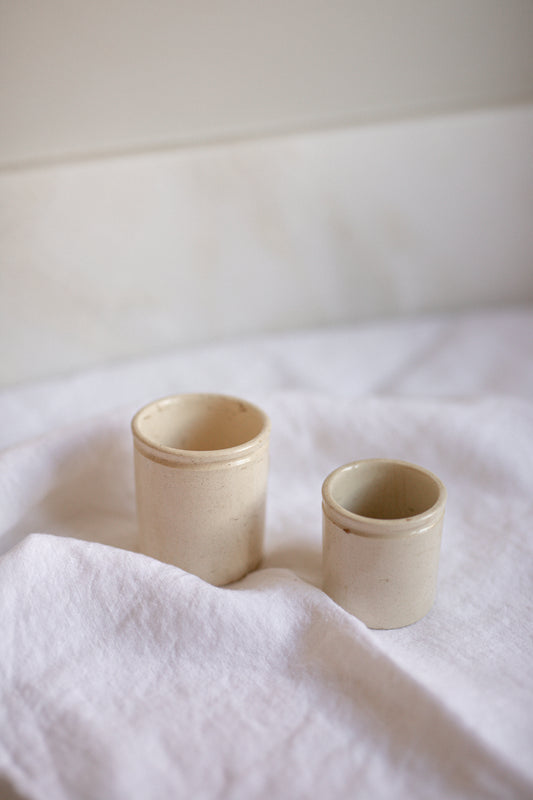 Antique European Cream Ceramic | Set of 2 Mini Pots