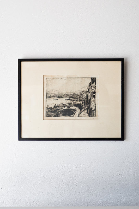 'The Thames at Bermondsey' Framed Etching