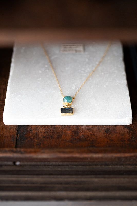 Nerissa Labradorite and Aqua Chalcedony Pendant Necklace