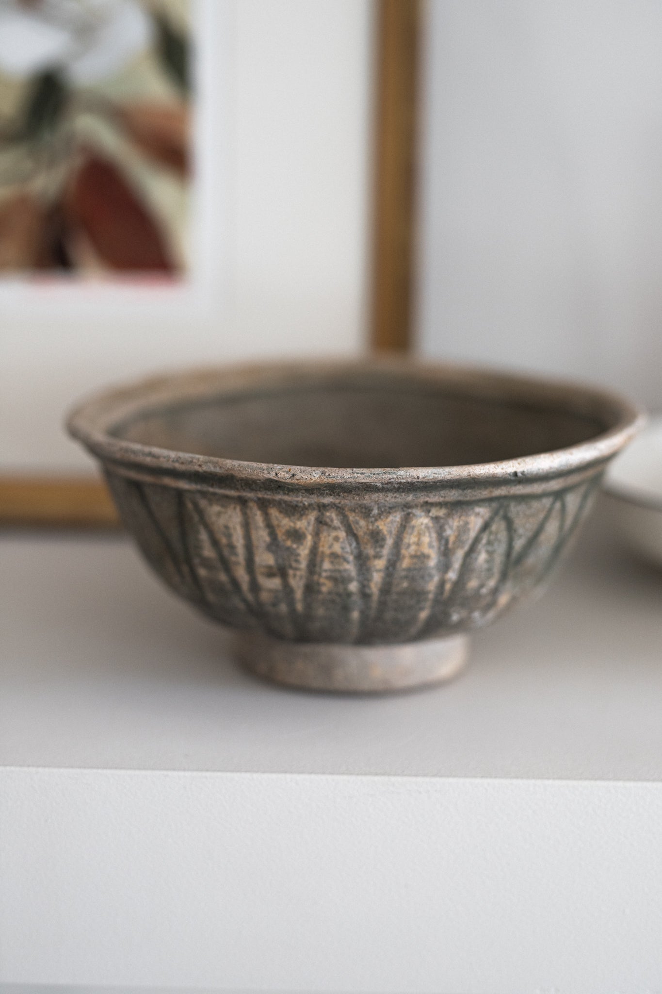 Aged Ceramic Carved Bowl
